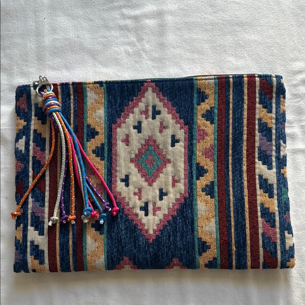 Multicolor Patterned Clutch with Tassel